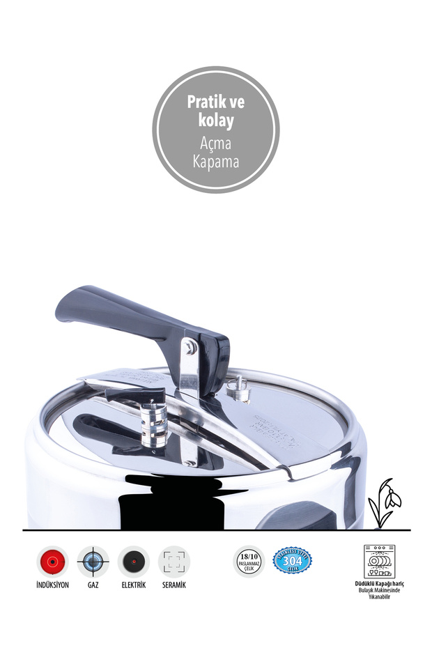 Güveç Düdüklü Tencere 9 Litre 18/10 Paslanmaz Çelik | Hızlı Pişirme | İndüksiyon Uyumlu - 2