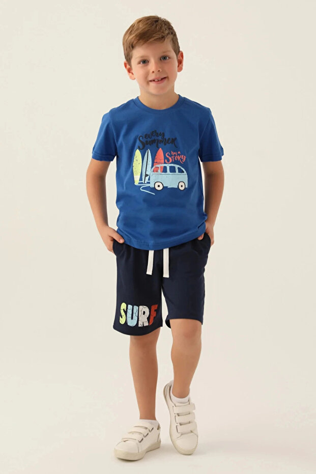 بدلة برمودا للأولاد باللون الأزرق - 1