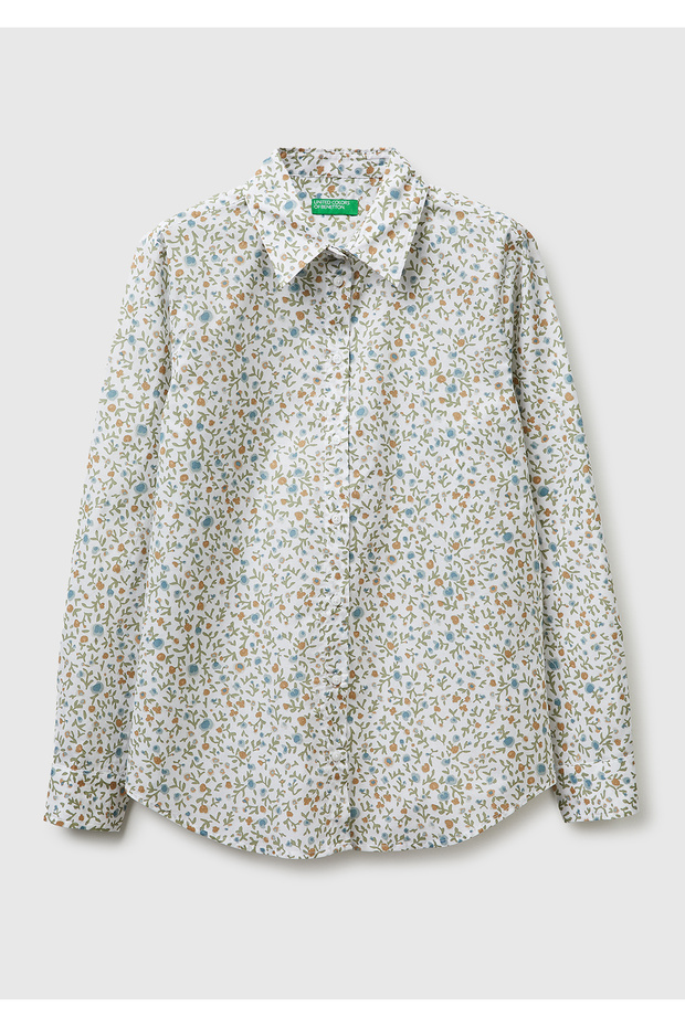 Women's Green 100% Cotton Patterned Regular Fit Shirt