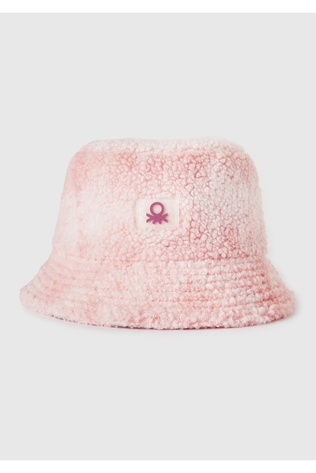 Boy's pink teddy bucket hat with logo detail