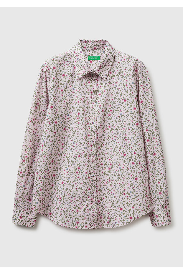 Women's beige mix %100 Cotton Patterned regular fit shirt