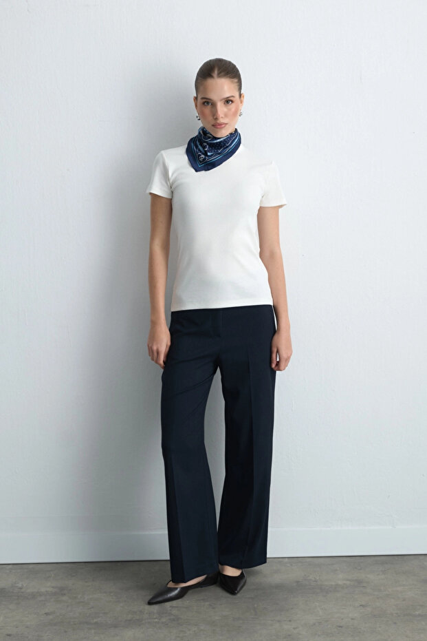 Kısa Kollu Basic Pamuk Tshirt - Ekru - 2