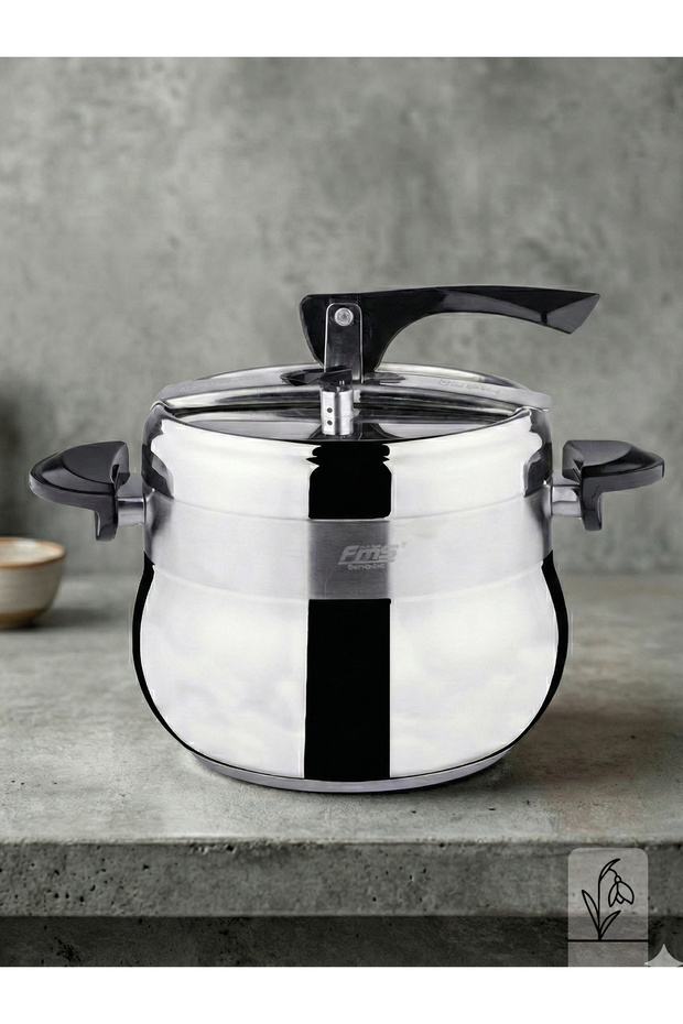 Casserole Type Black Pressure Cooker | Safe Pressure System | 7 Lt | 18/10 Stainless Steel |