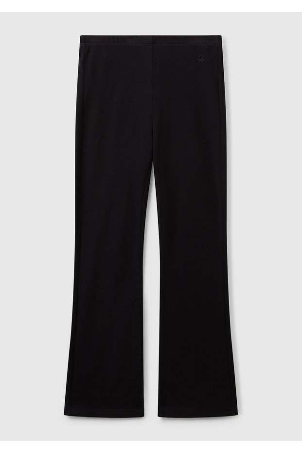 Girl's Black Wide Leg Logo Detailed Tights