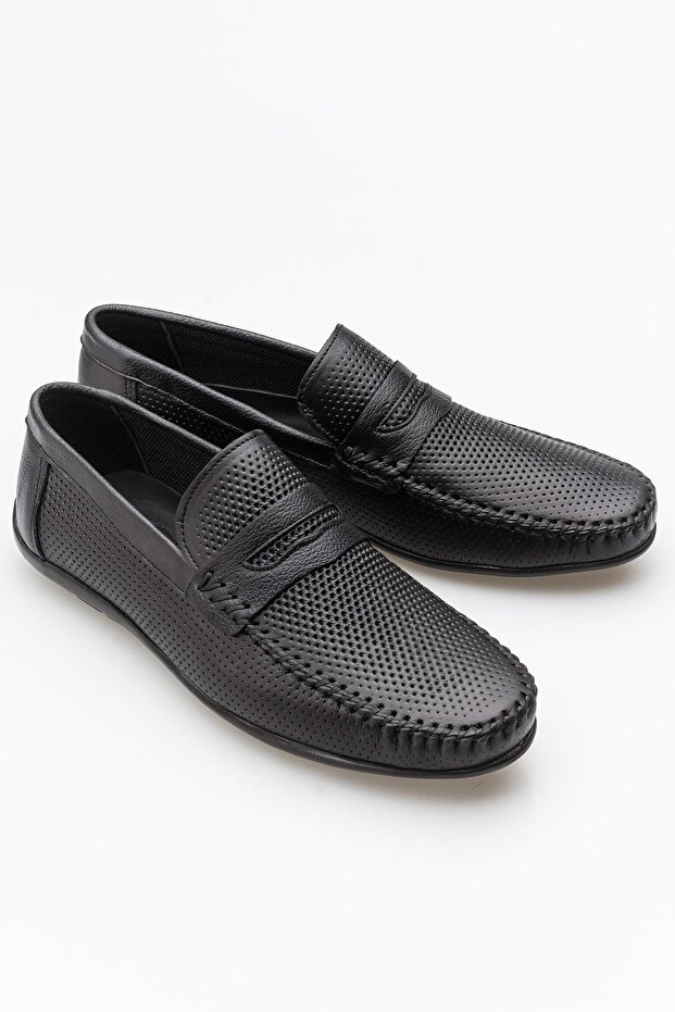 Black Men's Genuine Leather Gel Comfortable Daily Loafer Shoes