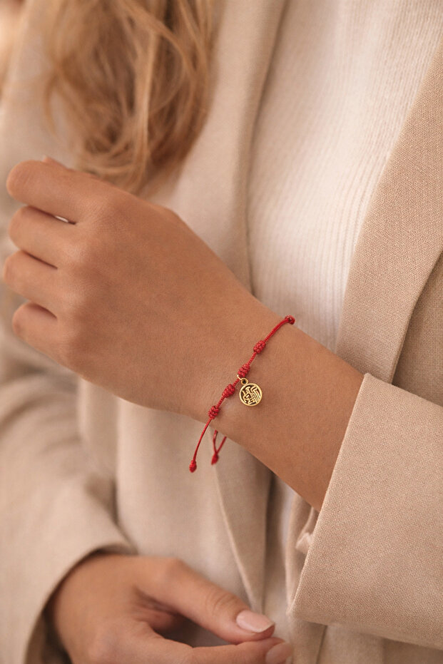 Red String 7 Knots Lucky Bracelet – Gold Color Fu Symbol, Adjustable Auspicious Bracelet