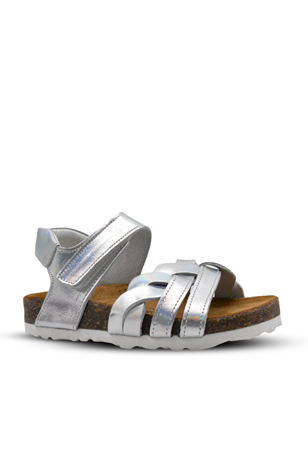 Ellison Single Velcro Leather Girl's Sandals Silver
