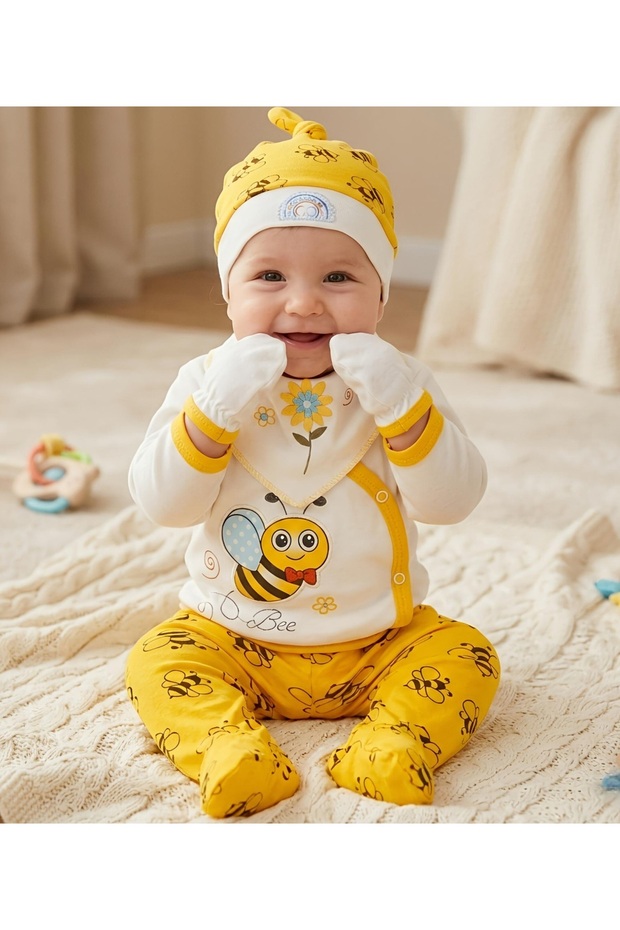 5-Piece Inflatable Mini Bee Patterned Uni Bodysuit Set – Newborn Set