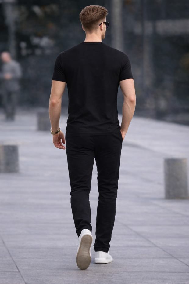 Pánské tričko Crew Neck Slim Basic černé - 7