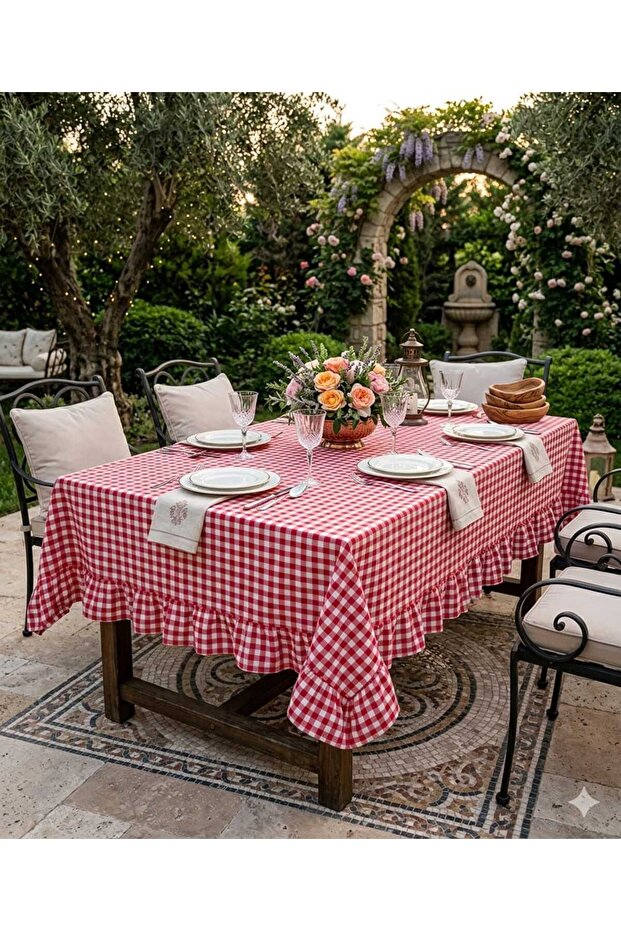 مفرش طاولة منقوش بتصميم كشكش - 1