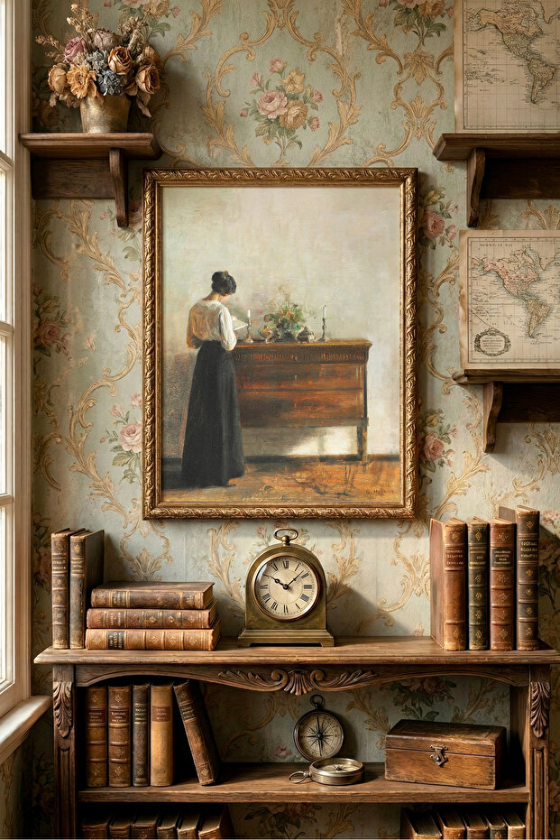 امرأة تقرأ كتابًا - إطار منقوش عتيق