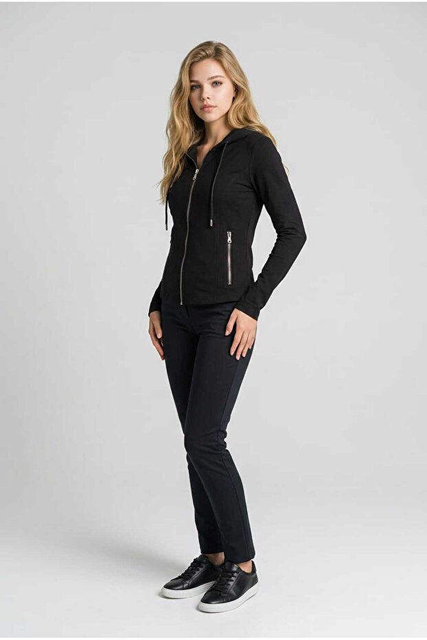 Fermuarlı Kapüşonlu Sweatshirt - 5