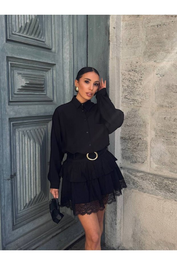Women's Shirt and Lace Detail Ruffled Skirt Set