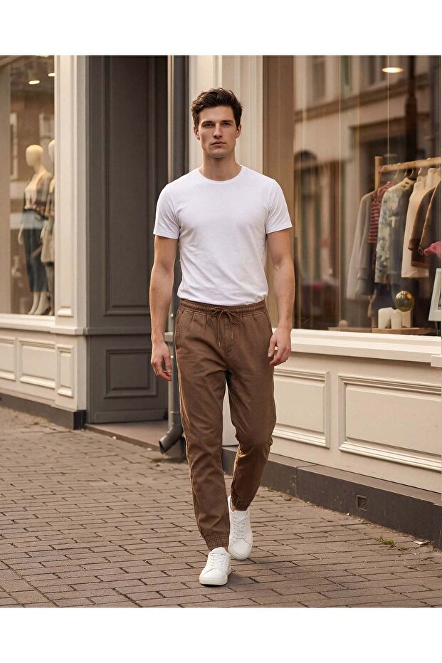 بنطال رياضي بني أساسي للرجال - 5