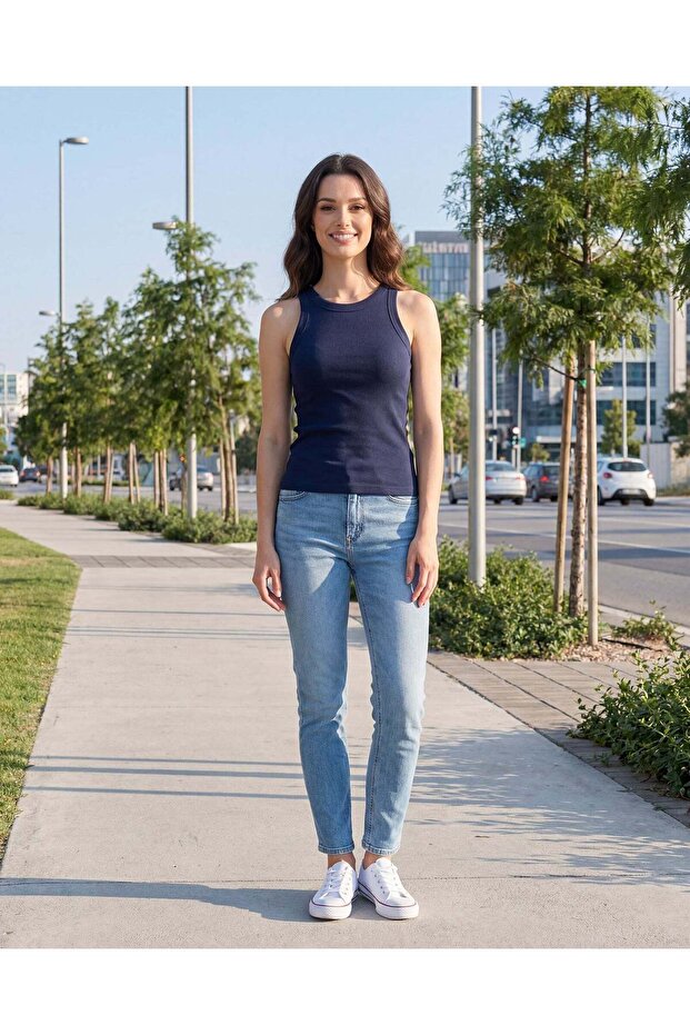 Women Navy Basic Plain Vest - 3