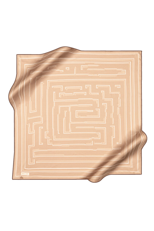Beige 90X90 Silk Crepe Satin Scarf