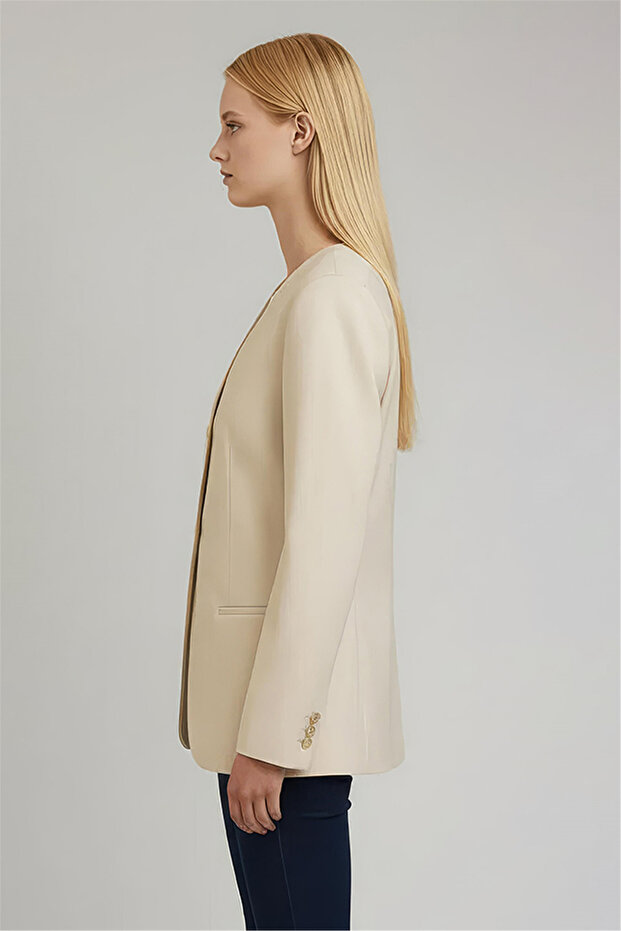 Bej V-Yaka Ceket - 2