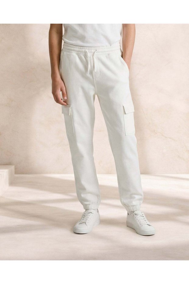 Senior Boys White Knit Denim Cargo Joggers
