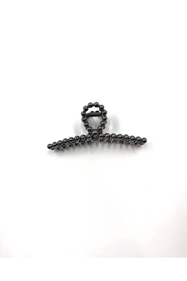 Black Metal Bead Detailed Latch Buckle – Modern Knob Hair Clip