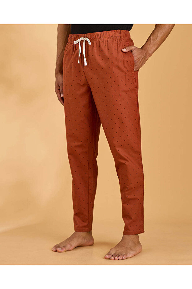 بنطال بيجاما رجالي منقط بلون الصدأ - 1