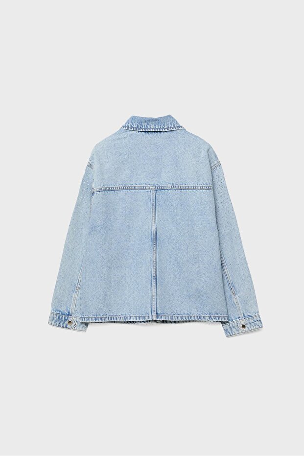 DENIM JACKET WITH PATCH POCKETS AND RHINESTONES - 7