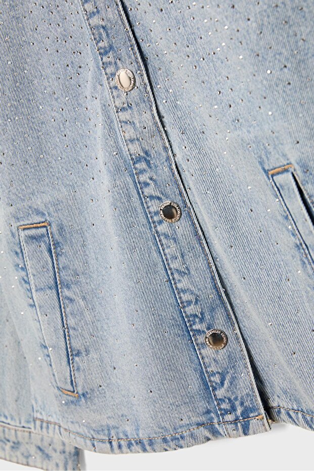 DENIM JACKET WITH PATCH POCKETS AND RHINESTONES - 8
