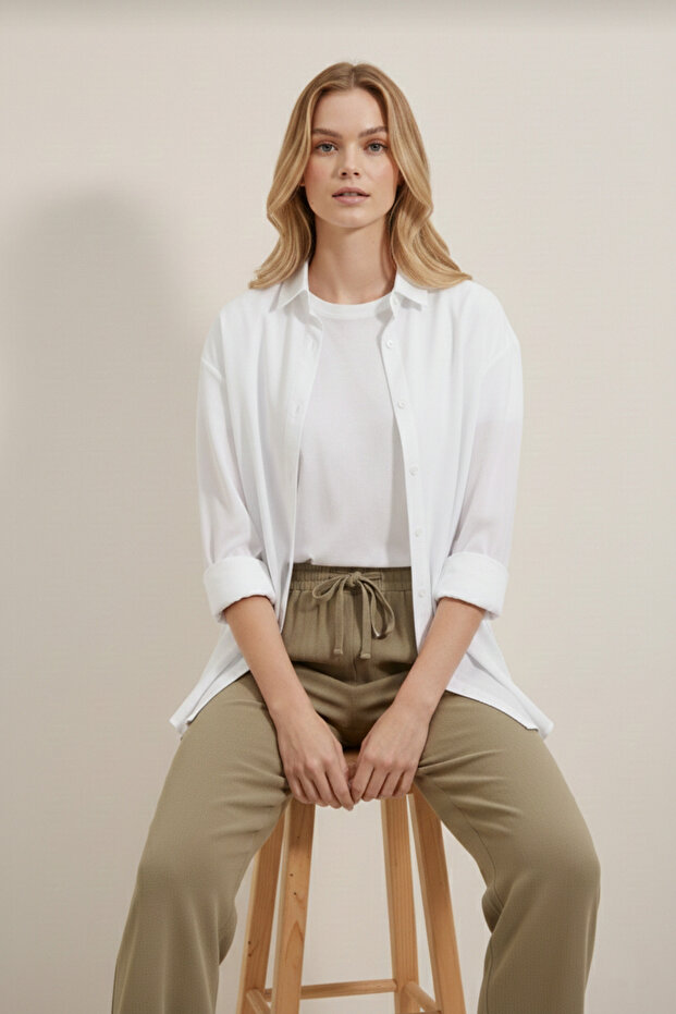 قميص كتان أساسي طويل كبير الحجم - 4