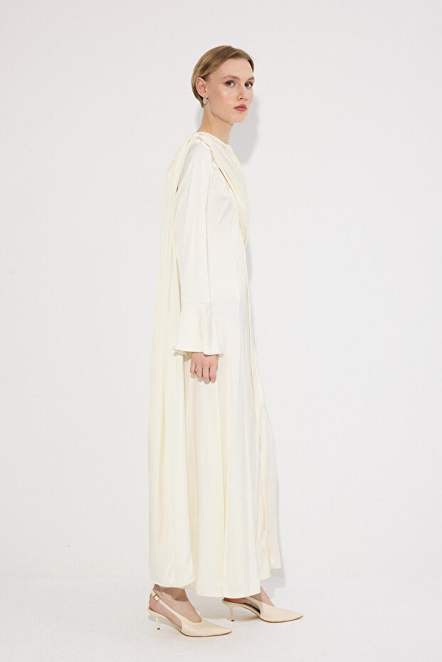 DRAPELİ SATEN ELBİSE - 5