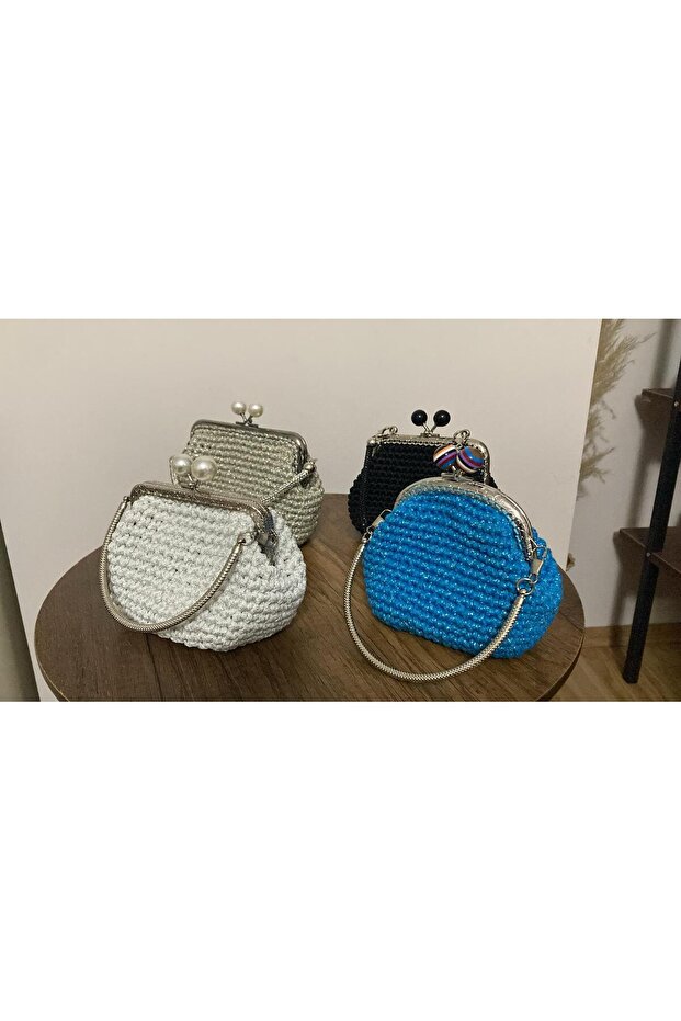 Çanta Örme Metal Saplı Cüzdan - 1