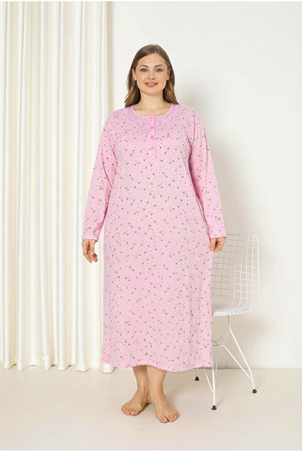 100% Cotton Seasonal Fabric Long Sleeve Plus Size Mother's Nightgown 585