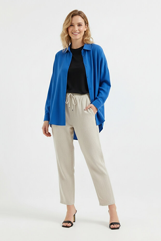 قميص كتان أساسي طويل كبير الحجم - 3