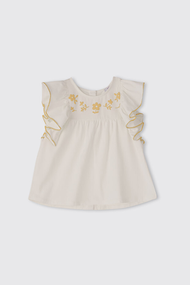 Girl's Print Detailed Ecru T-Shirt