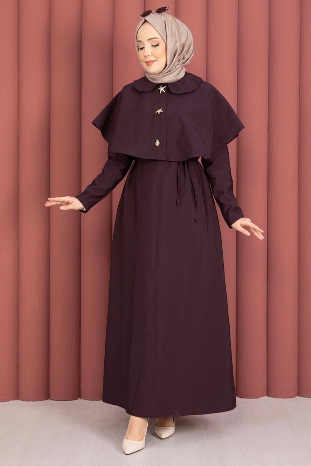 Minimal Cape Detailed Lace-Up Dress Burgundy