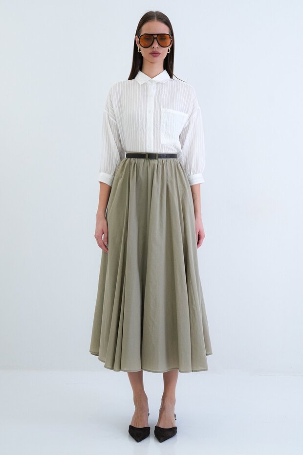 Lastikli Cepli Midi Etek - 5