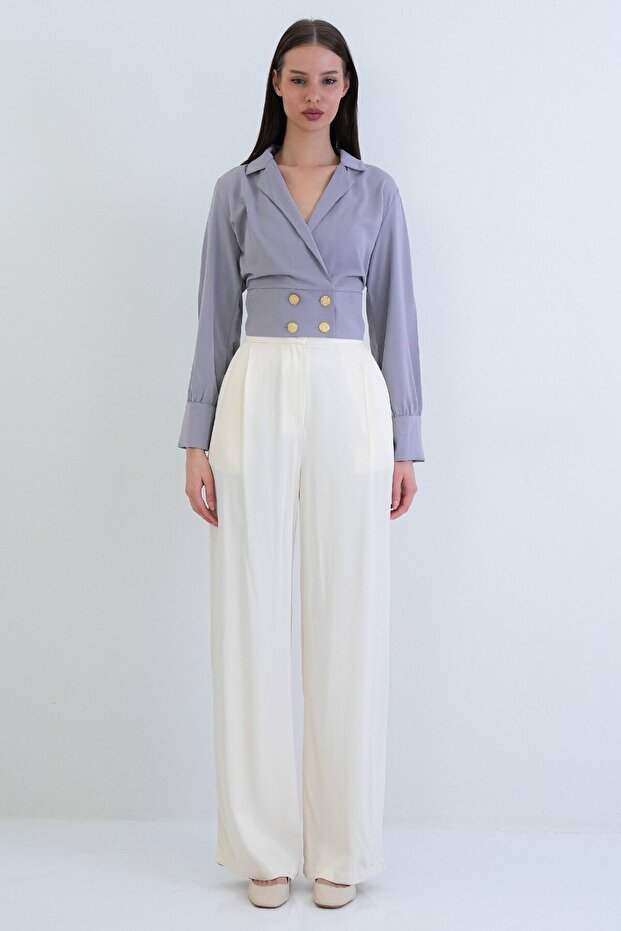 سترة قصيرة بياقة مزدوجة وأزرار - 5