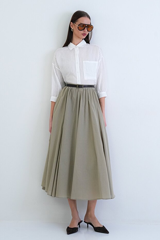 Lastikli Cepli Midi Etek - 4