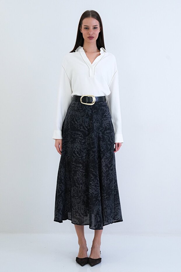 Belted Patterned Skirt - 4