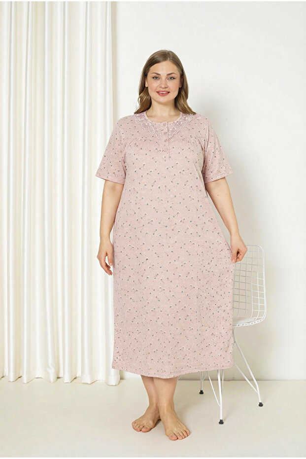 100% Cotton Short Sleeve Plus Size Mother's Nightgown 586