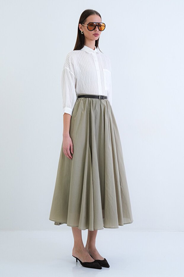 Lastikli Cepli Midi Etek - 3