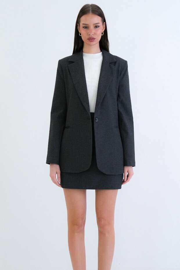 Single Button Blazer Jacket - 1