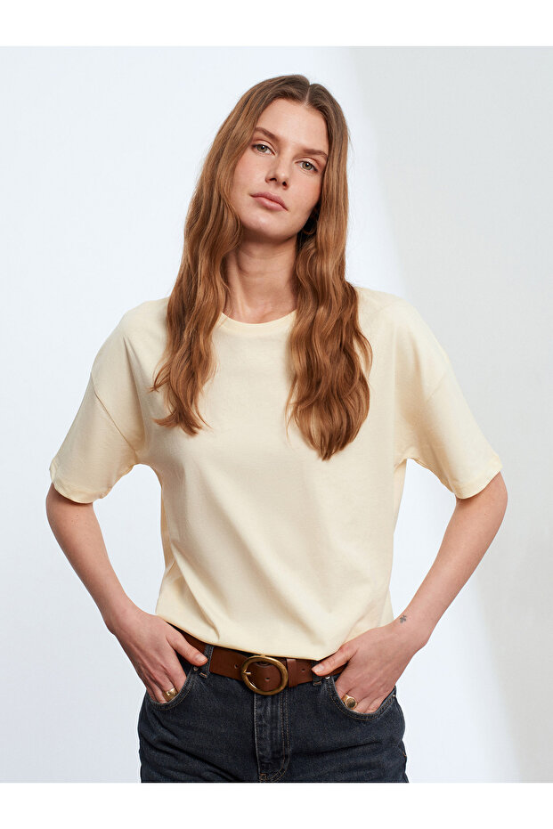 3683 Basic T-Shirt-Açık Sarı - 1