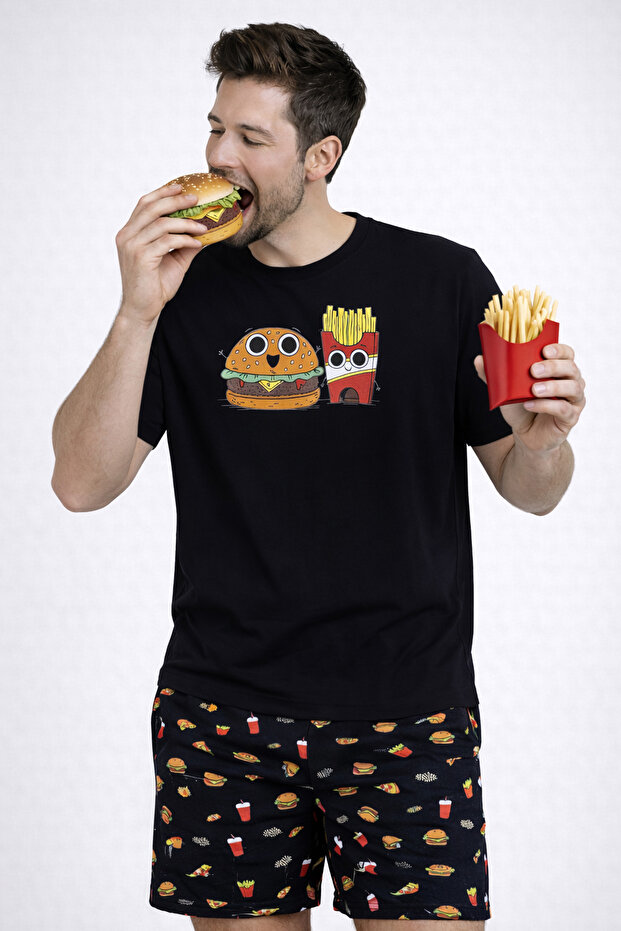 Men's Cotton Printed Pajama Set with Pockets and Shorts