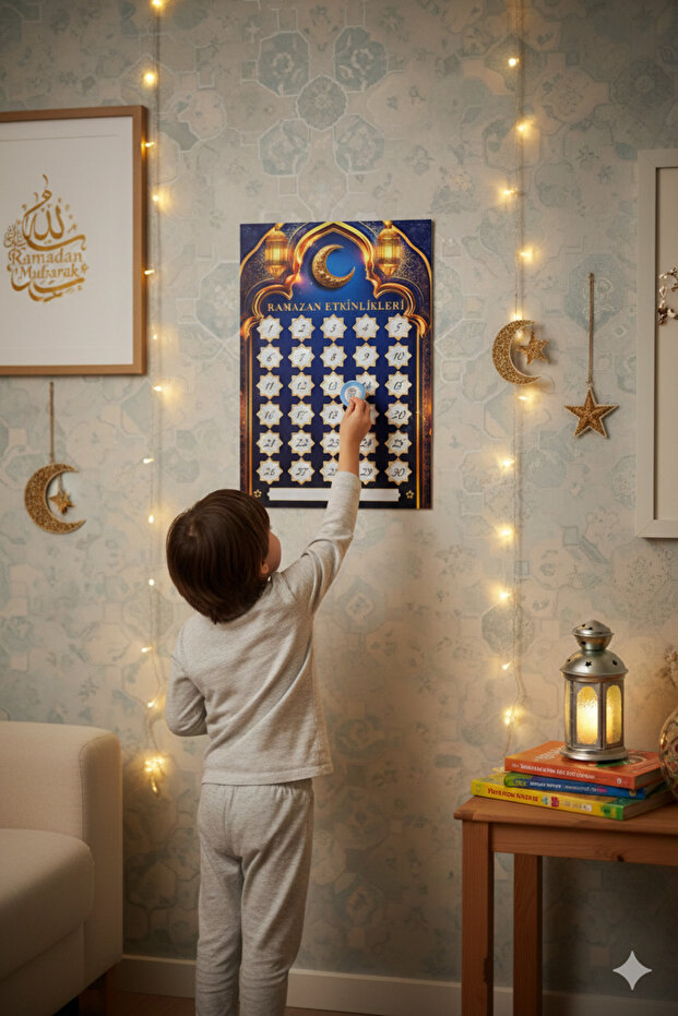 Ramadan Blue Scratch-Off Calendar and Ramadan Month Event Calendar 47X33 cm