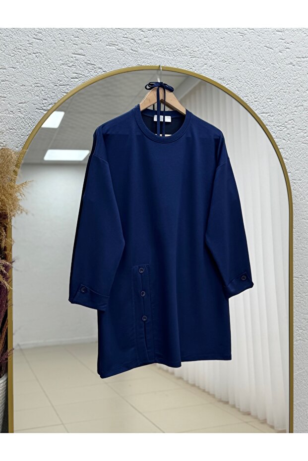 Altınay Tunic with Sleeves and Six Buttons - Zn2147 Navy Blue