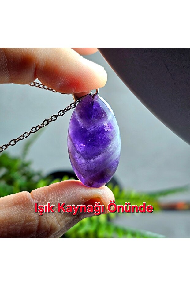Amethyst Natural Stone Necklace -15- ( Steel Chain ) Handmade Design Products