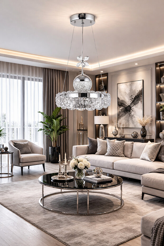 Asya Led Tekli Avize Krom - 2