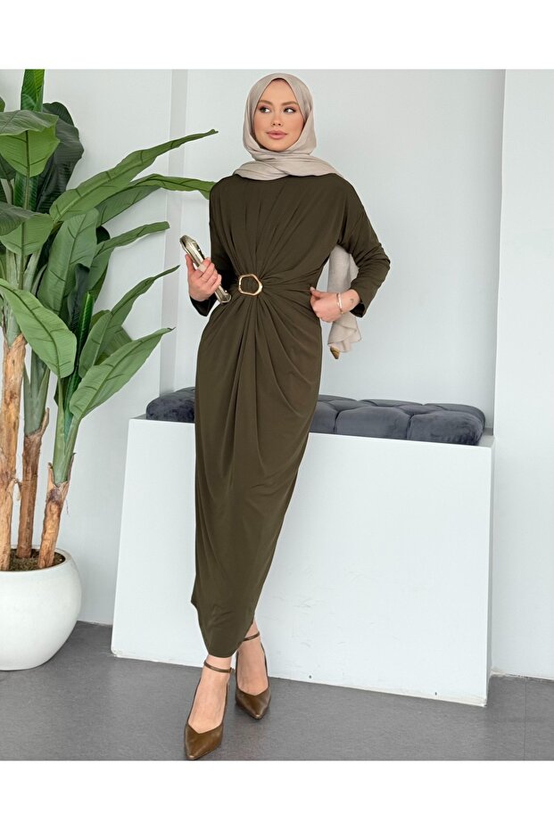 Şık Tokalı Sandy Elbise - 4