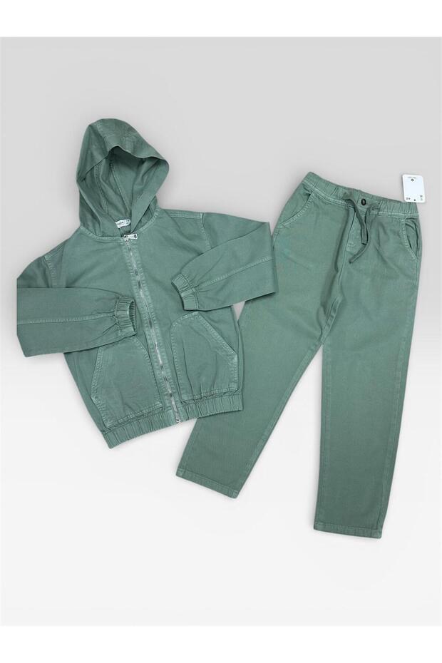 Boy's Hooded Zippered Jacket and Pants Top and Bottom Set