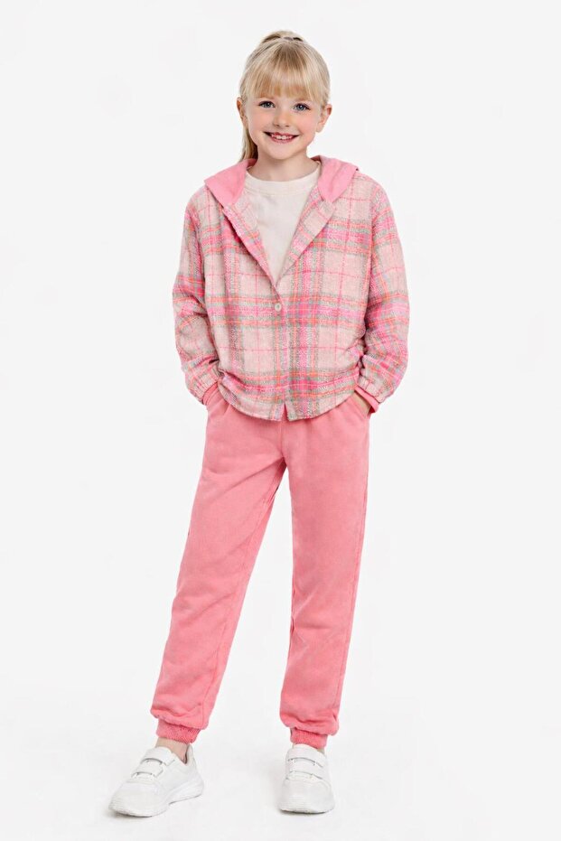 Girl's Plaid Hooded 3-Piece Set Pink – 4140