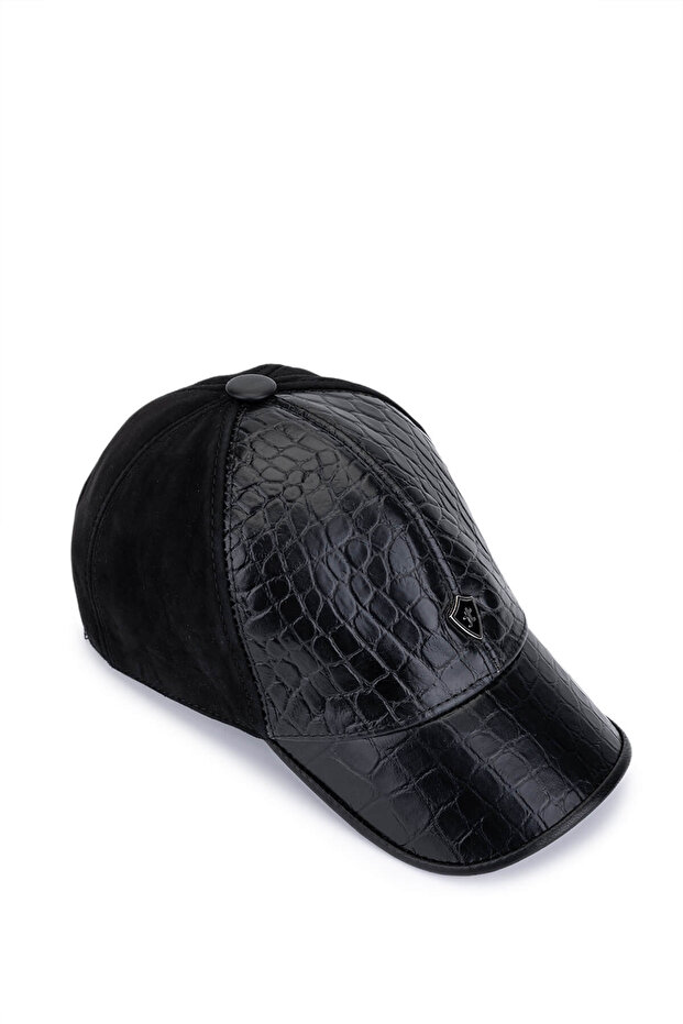 Men's Genuine Leather Black Crocodile Baseball Cap